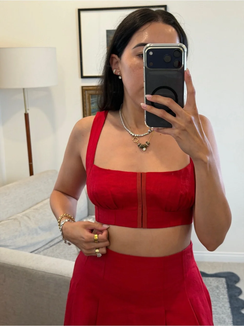 NWT Reformation Santana Linen Set: Crop Top and Midi Skirt